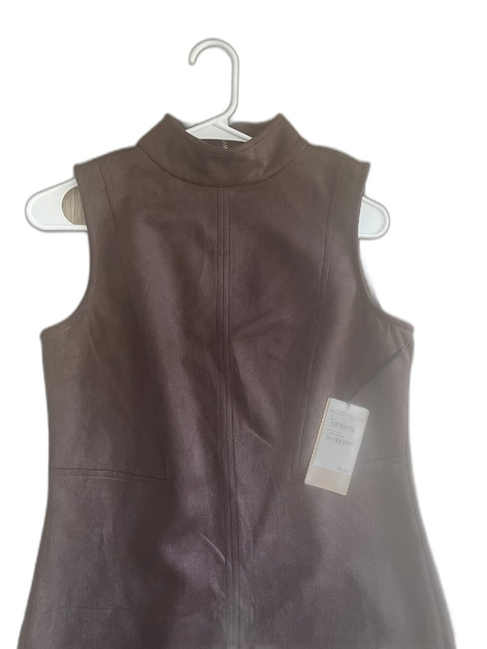 NWT Halogen Nordstrom Faux Suede Mock Neck Dress S Dark Roast